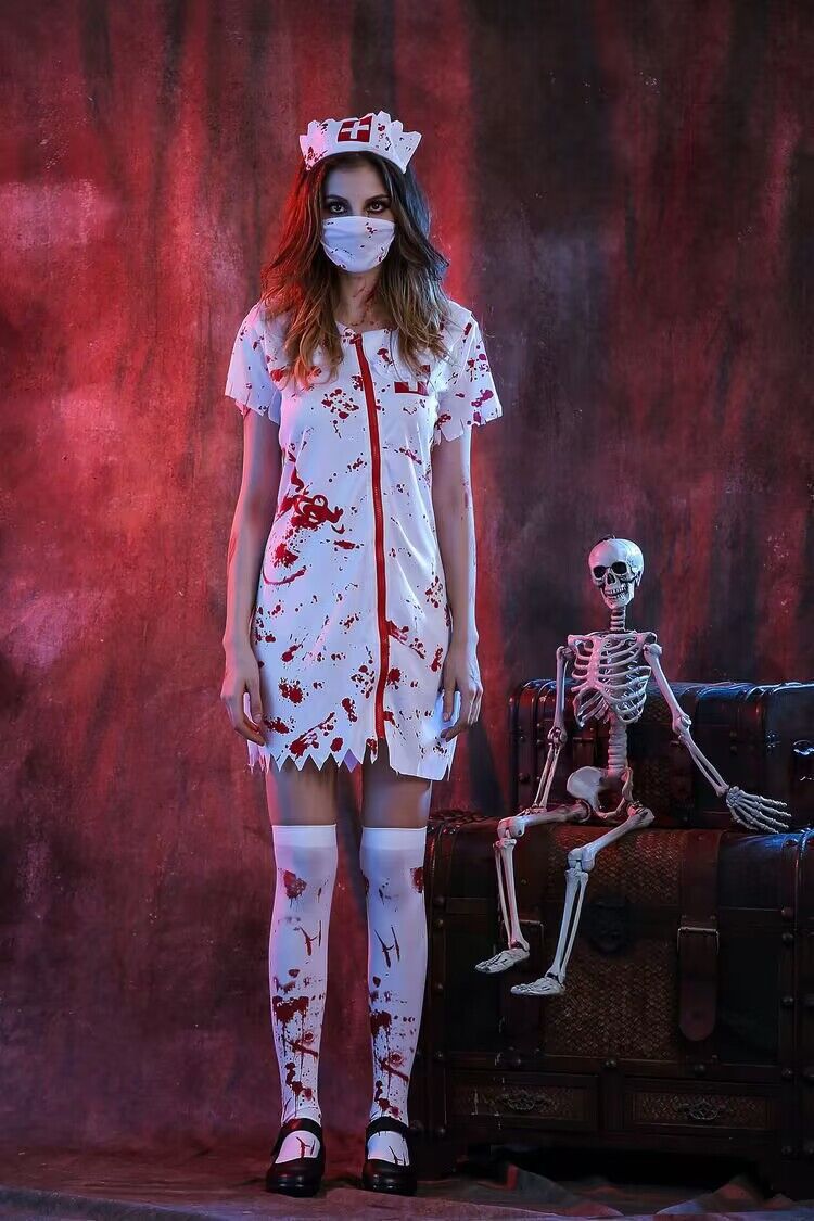 Halloween Horror Bloody Nurse Costume Zombie Adult Women's Doctor Outfit Couple