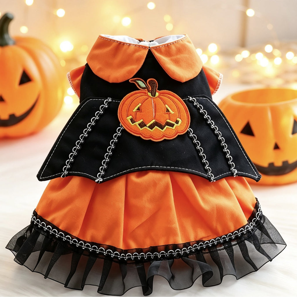 Halloween Pumpkin Outfit for Dogs and Cats Pet Costume Small Dog Party Dress