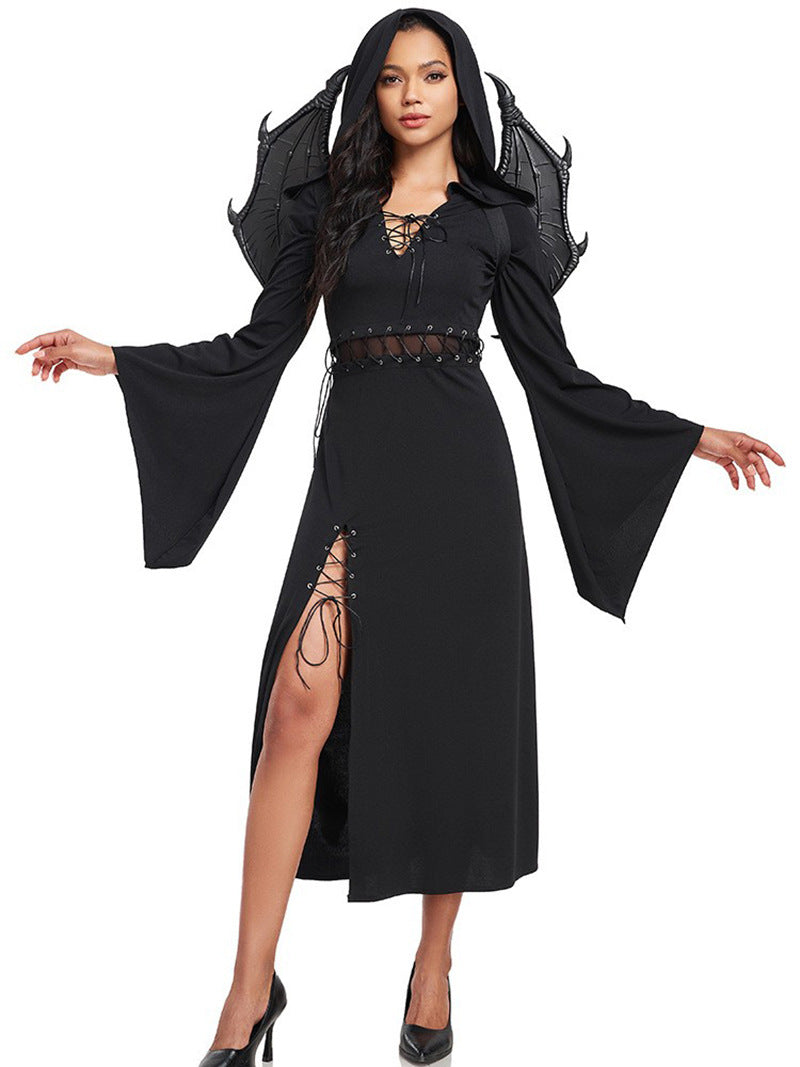 Halloween Gothic Dark Devil Wings Witch Costume Cosplay Wizard Performance Outfit