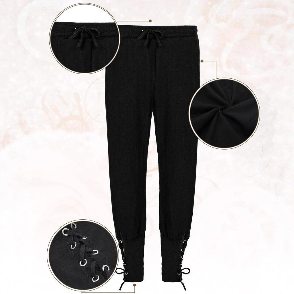 7-Piece Halloween Men's Renaissance Costume Set Medieval Pirate Shirt Ankle Band Pants