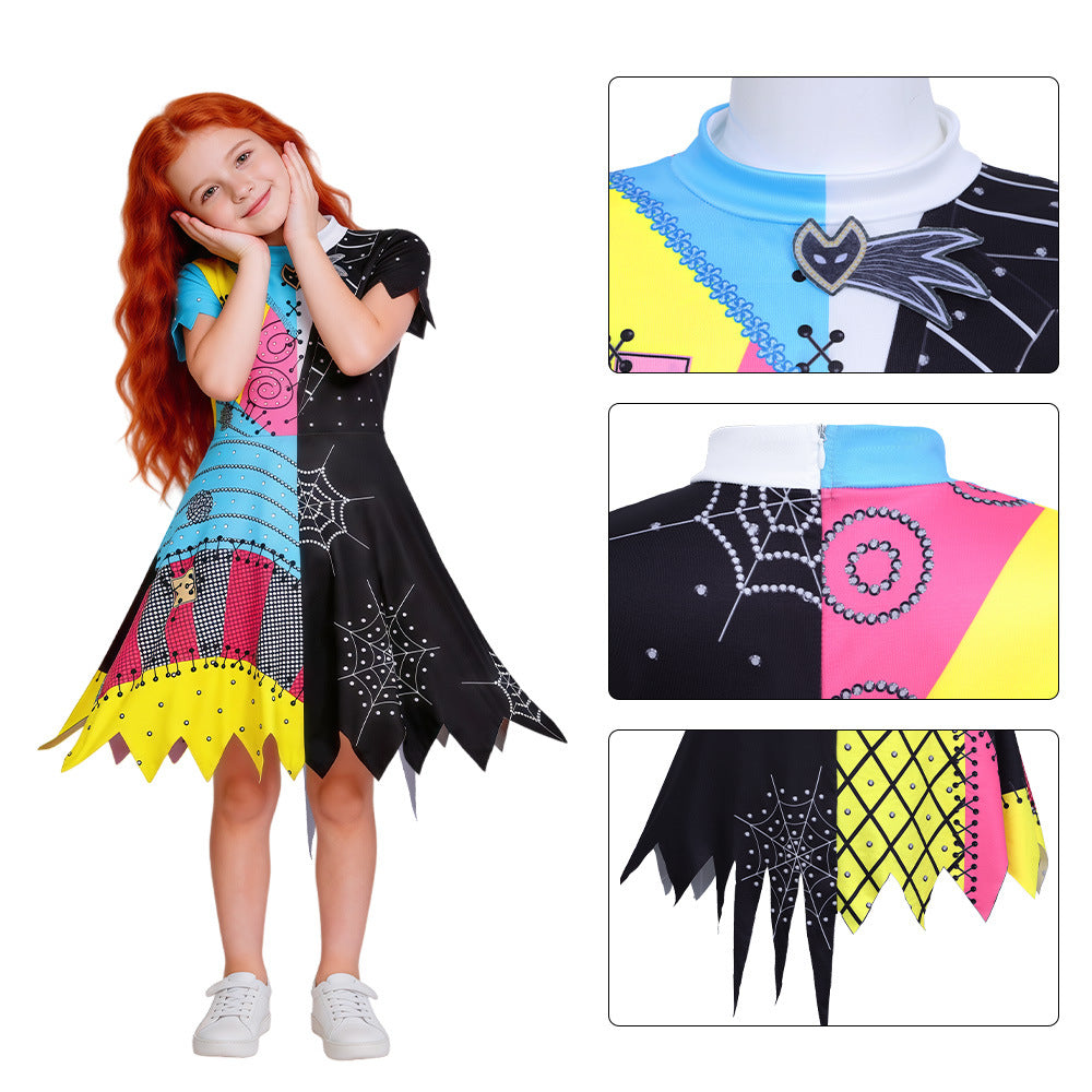 Halloween Costume Cosplay Dress for Girls, Sally and Jack Skellington Duo Design, Christmas Nightmare Before Christmas Theme, Stage Performance Outfit