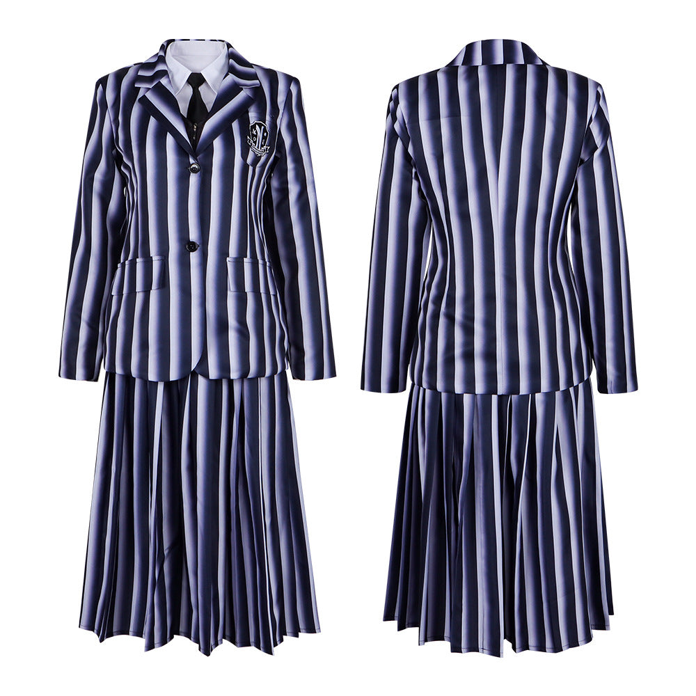 Wednesday Addams Cosplay Costume School Uniform for Women Gothic Style High Collar Black Dress, Halloween Party Outfit