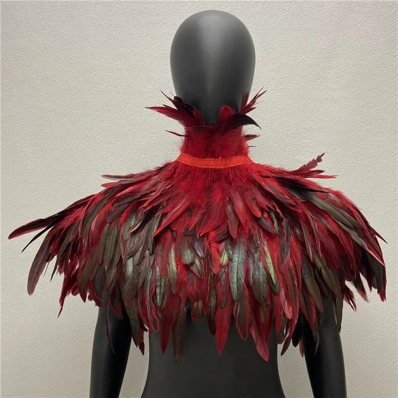 Halloween Gothic Feather Cloak Cock Feather Scarf Cock Feather Fake Collar Makeup Ball Shawl