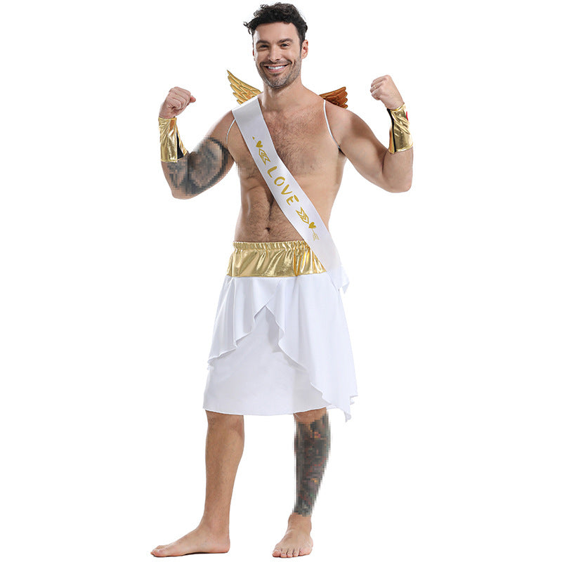 Fashion Clothing Halloween Party Greek Mythology Angel Cupid Gold Foil Ribbon Costume
