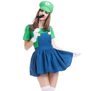 Adult Halloween Mario Cosplay Costume – Plumber Overalls Group Stage Performance Outfit