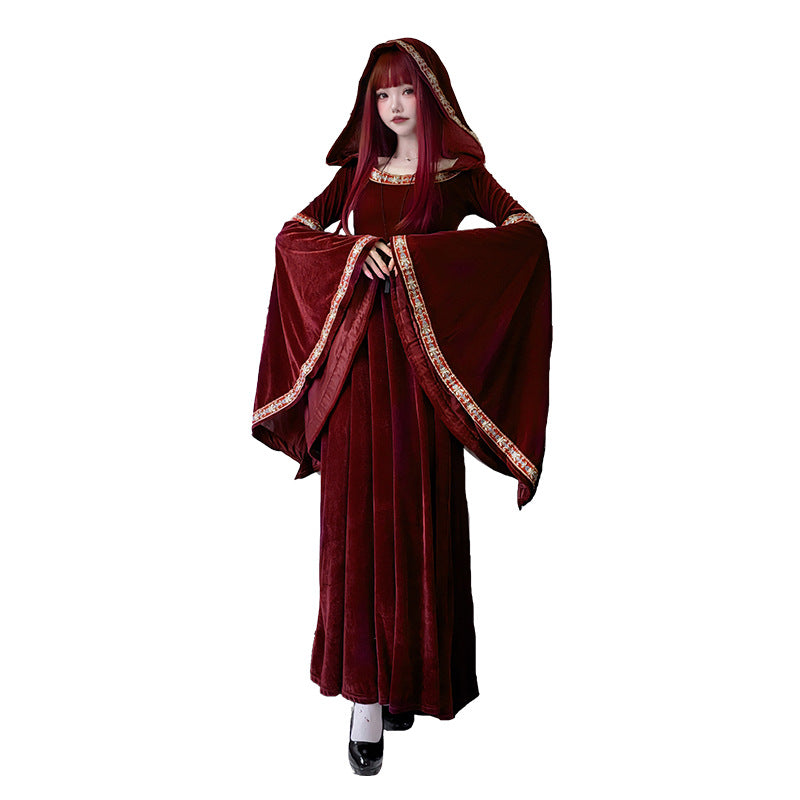 Adult Halloween Vampire Costume – Medieval Court Dress with Little Red Riding Hood Witch Style