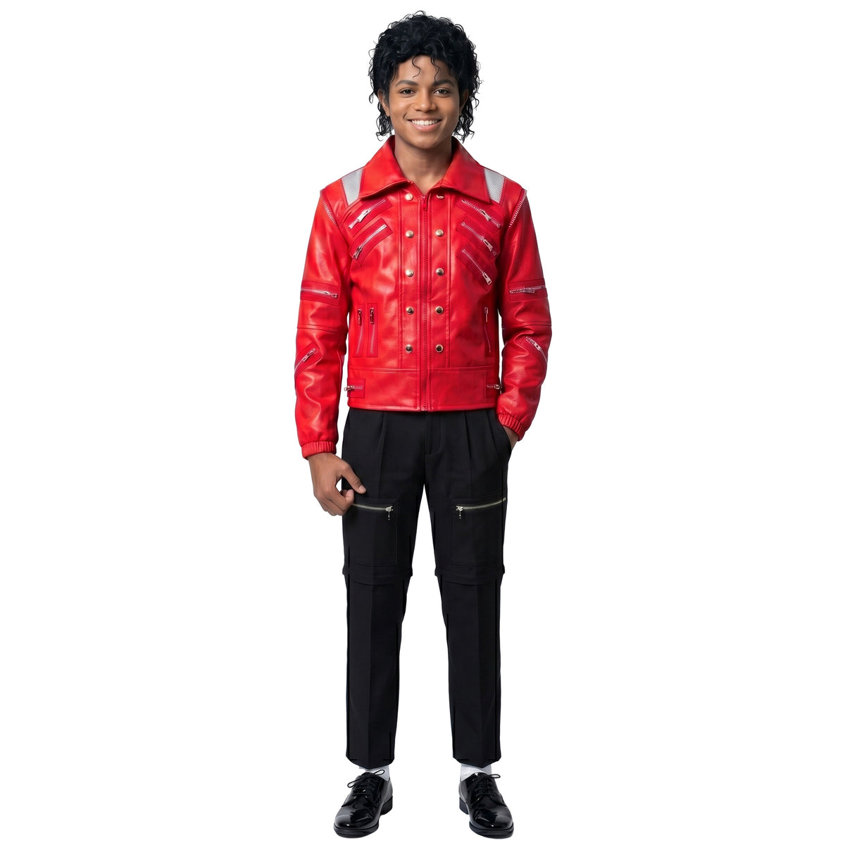 Children's Jackson Red Leather Jacket Cosplay Costume Tap Dance MJ Dance Halloween Performance Outfit