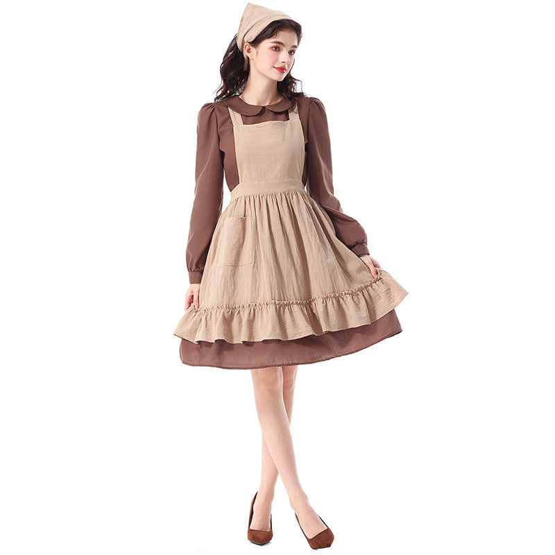 Halloween Costume Adult Cinderella Maid Dress Stage Performance Farm Country Maid Poorer Class Clothing