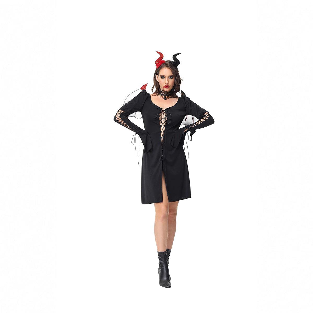 Halloween Gothic Dark Devil Wings Witch Costume Cosplay Wizard Performance Outfit