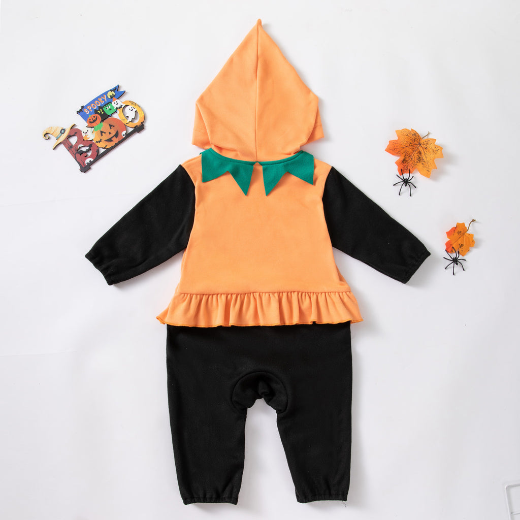 Halloween Festival Elements Exclusive BabyToddler Party Outfit with Hooded Long Sleeve Bodysuit Pumpkin Design Costume