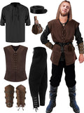 7-Piece Halloween Men's Renaissance Costume Set Medieval Pirate Shirt Ankle Band Pants