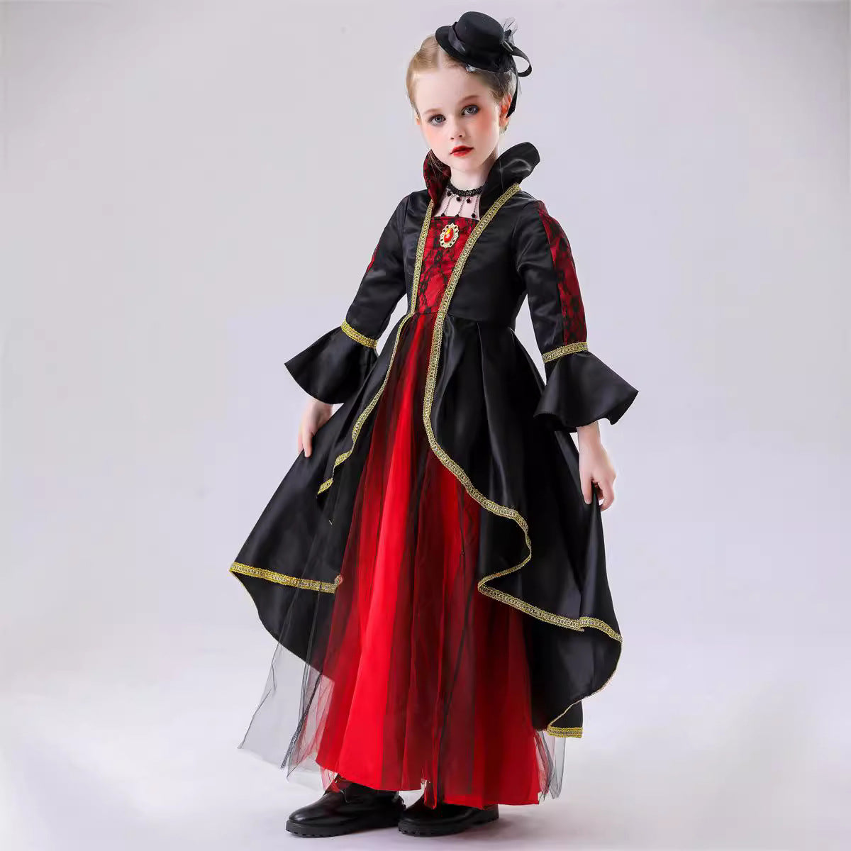 Halloween Kids Dark Princess Dress Cosplay Vampire Witch Costume Stage Performance Outfit