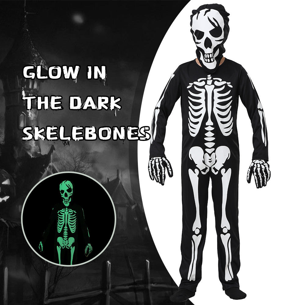 Children's New High-End Glow-in-the-Dark Horror Skull Skeleton Costume for Halloween Party Cosplay Clothing