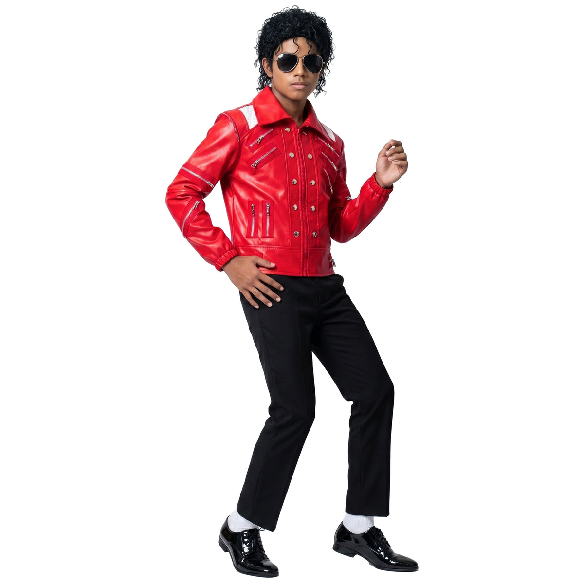 Children's Jackson Red Leather Jacket Cosplay Costume Tap Dance MJ Dance Halloween Performance Outfit