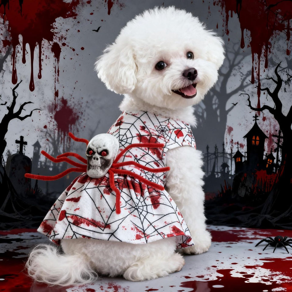 Halloween Pet Dog Dress, Bloody Spider Design for Small Dogs
