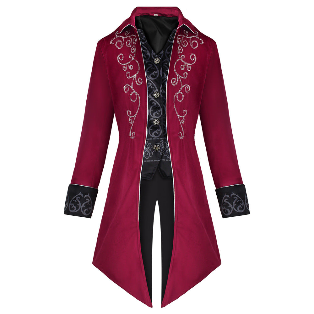 Men's Halloween Punk Retro Cosplay Coat – Gothic Medium Long Stage Performance Jacket