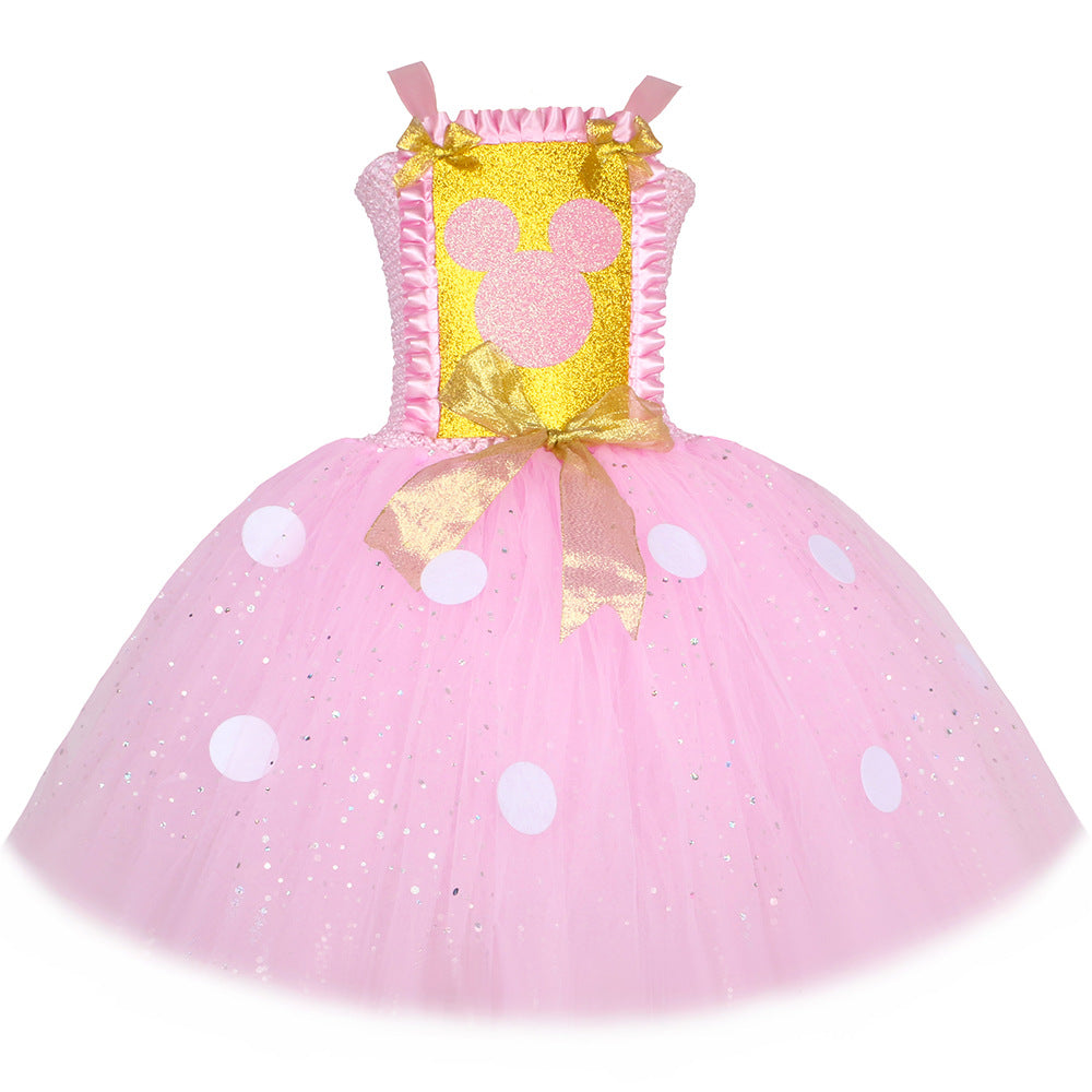 Halloween Pink Sequin Minnie Dress Children's Dress  Style Girls' Party Tulle Formal Dress Performance Costume