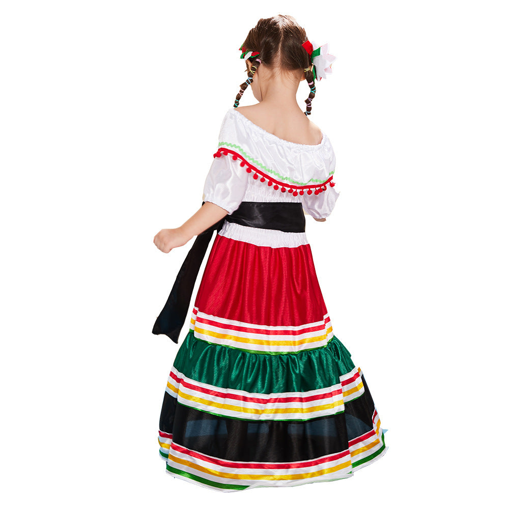 Adult Halloween Day of the Dead Mexican Ethnic Dress – Long Party Stage Performance Costume