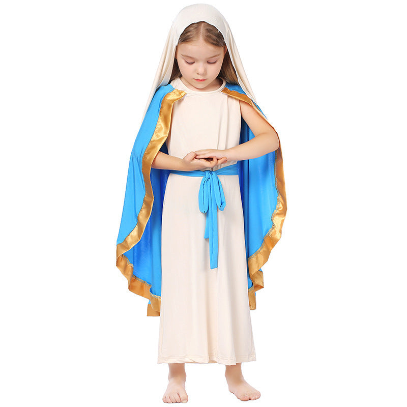 Halloween Costume Shepherd Sleeveless Long Robe Shawl Ancient Parent-Child Beige Blue Clothing