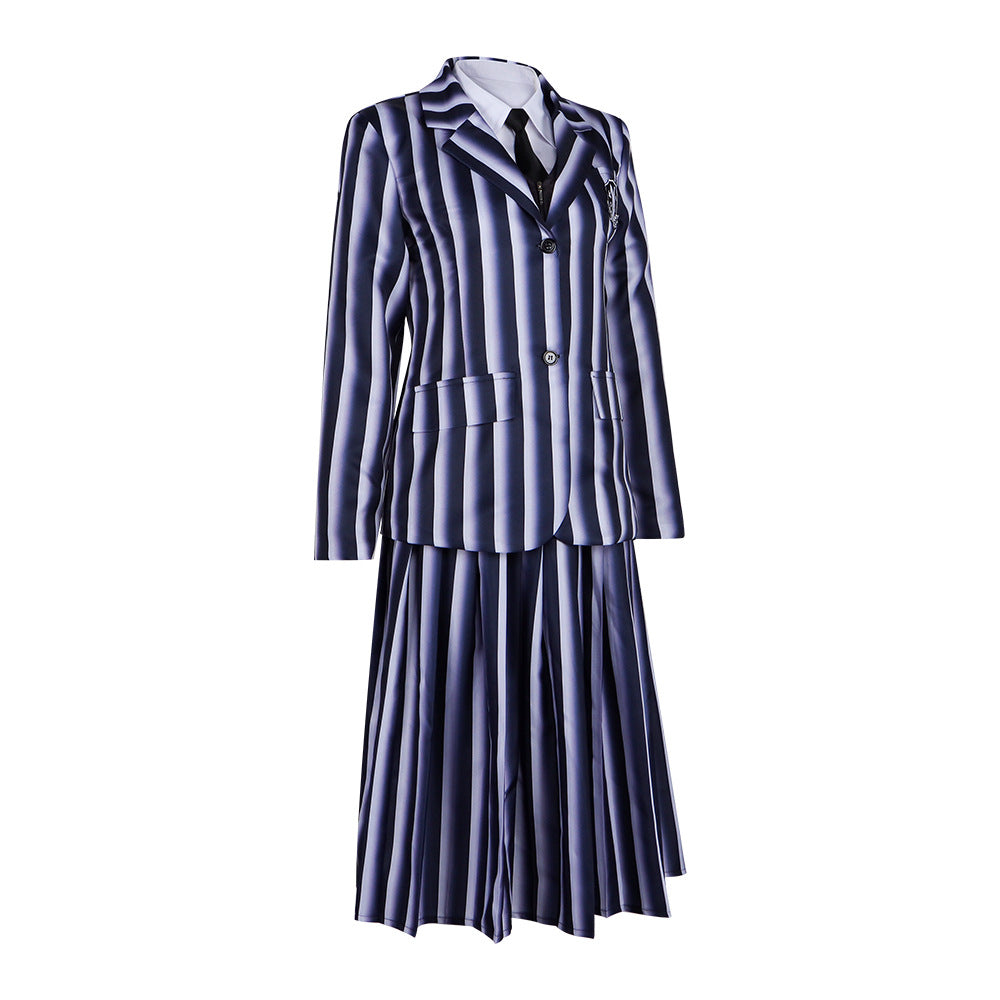 Wednesday Addams Cosplay Costume School Uniform for Women Gothic Style High Collar Black Dress, Halloween Party Outfit
