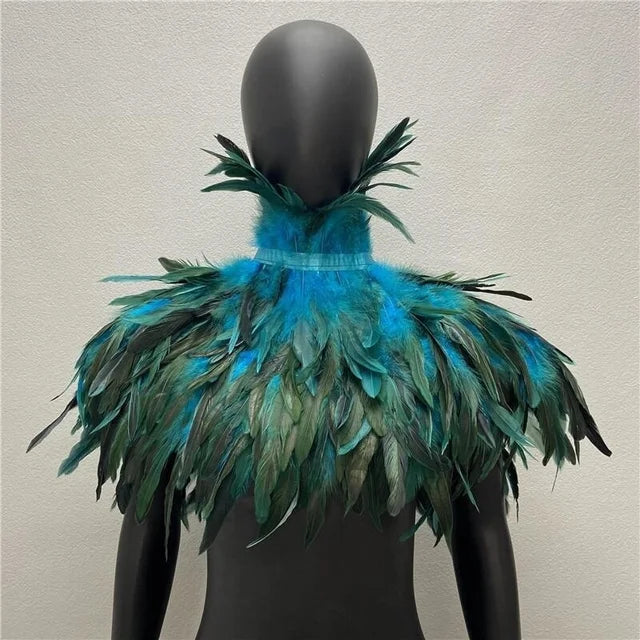 Halloween Gothic Feather Cloak Cock Feather Scarf Cock Feather Fake Collar Makeup Ball Shawl