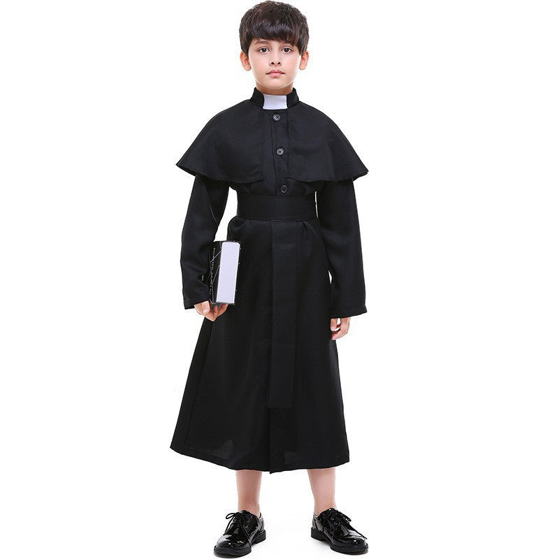 Halloween Choir Pastor Cosplay Costume for Boys, Black Role Play Outfit
