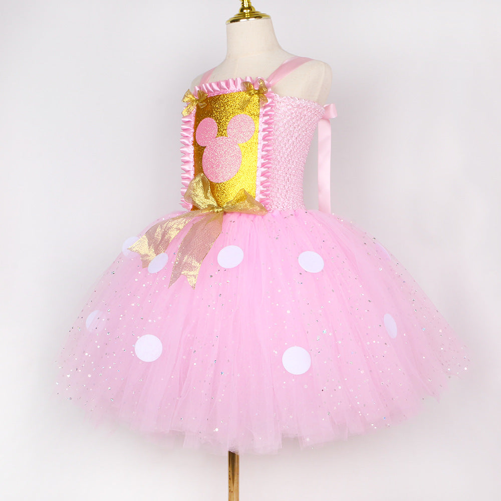 Halloween Pink Sequin Minnie Dress Children's Dress  Style Girls' Party Tulle Formal Dress Performance Costume