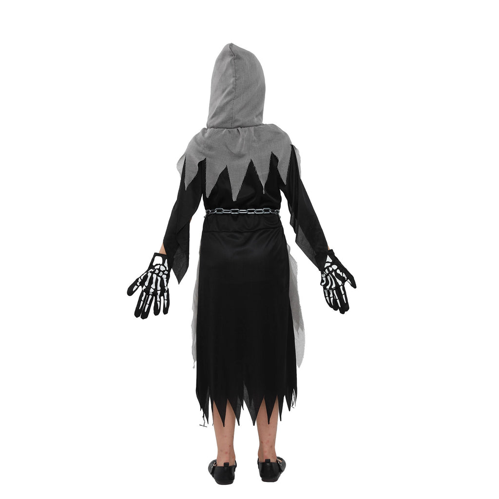 Horror Grim Reaper Cosplay Costume for Kids, Halloween Monster Outfit with Scythe