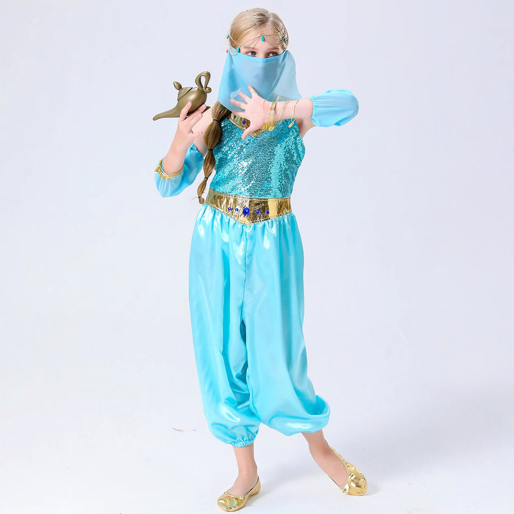 Halloween Children's Jasmine Princess Aladdin Lamp Performance Costume Cosplay Full Set Dance Outfit