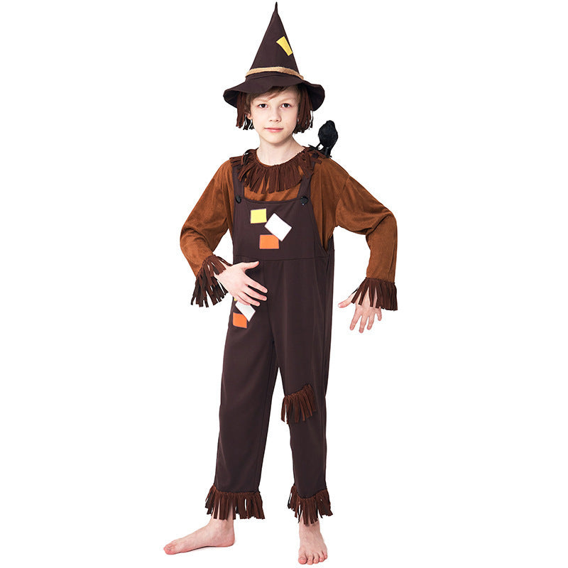 Halloween Costume Brown Children's Overalls Scarecrow Festival Party Stage Performance Costume for Boys