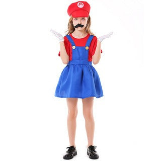 Adult Halloween Mario Cosplay Costume – Plumber Overalls Group Stage Performance Outfit