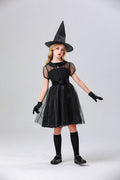 Witch Costume for Kids Halloween Black Tulle Witch Dress Elegant Witch Night Ghost Costume