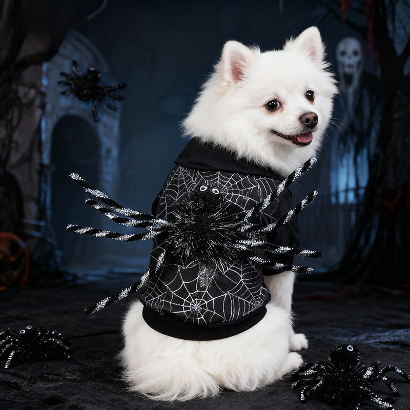 Pet Halloween Spiderweb Costume Decorative Clothing for Dogs, Black Dog Coat Outdoor Decoration