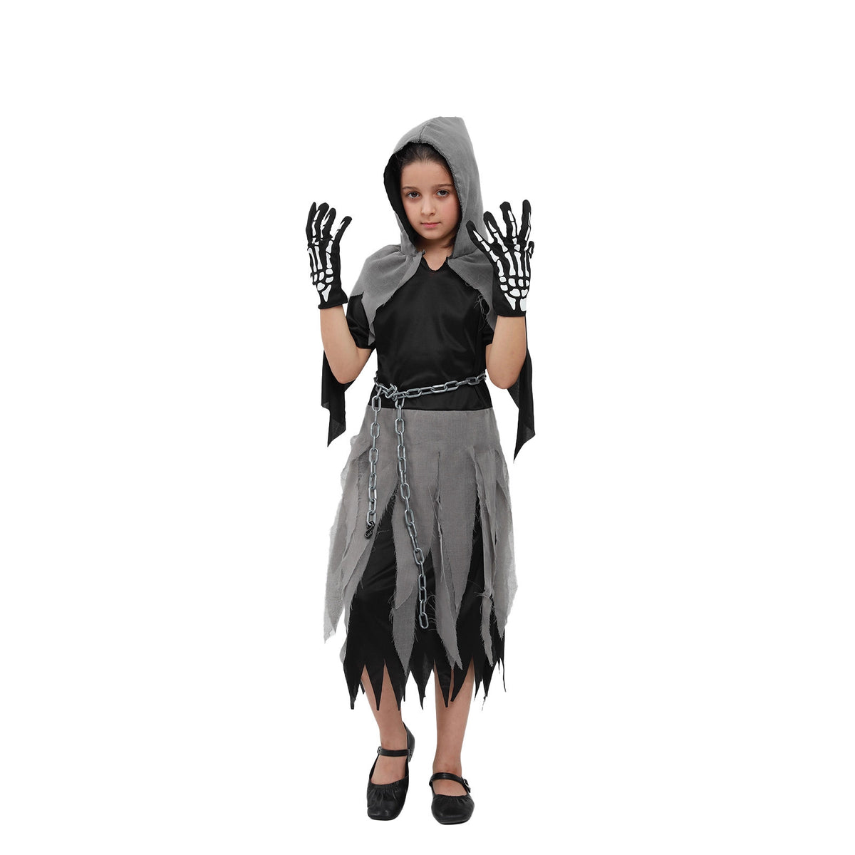 Horror Grim Reaper Cosplay Costume for Kids, Halloween Monster Outfit with Scythe