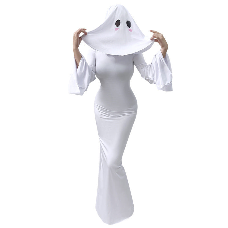 Halloween Fashion Ghost Girl Cosplay Dress Cute Ghost Costume for WomenAnime Style Long Sleeve Dress with Lace Details