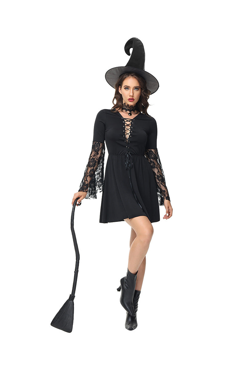 Halloween Costume Wizard Performance Robe Short Cape Magic Witch Party Outfit