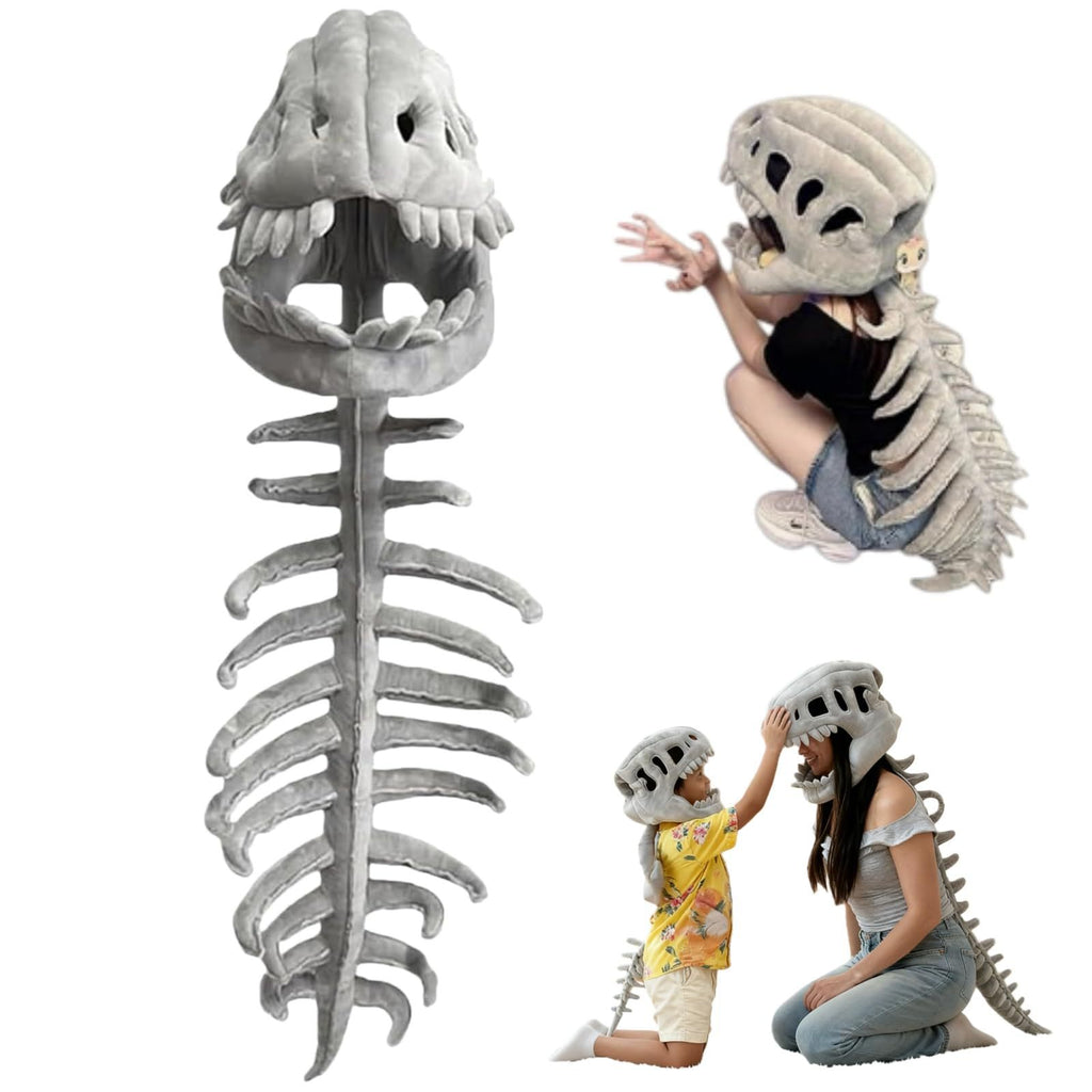 Dinosaur Skull Halloween Hoodie, Funny Plush T-Rex Bone Costume