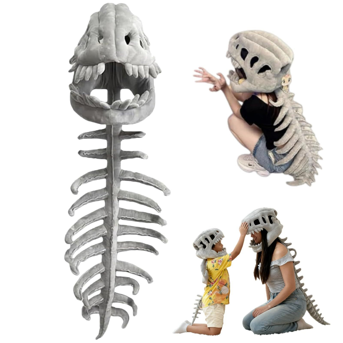 Dinosaur Skull Halloween Hoodie, Funny Plush T-Rex Bone Costume