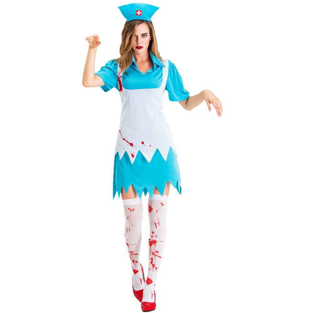 Halloween Nurse Costume for Women Adult Bloody Horror Creepy Hospital Maid Outfit Zombie Role Play Costume