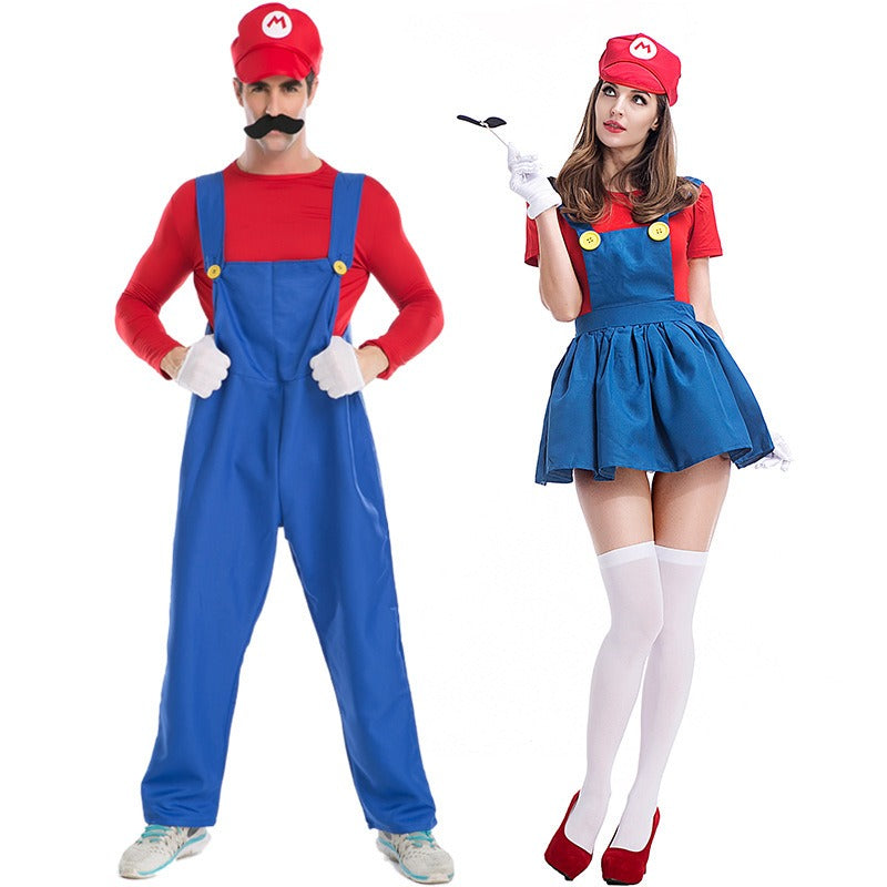Adult Halloween Mario Cosplay Costume – Plumber Overalls Group Stage Performance Outfit