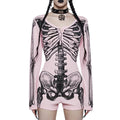 Fitted Skull Skeleton Print Bodysuit for Women, Halloween Cosplay  Style