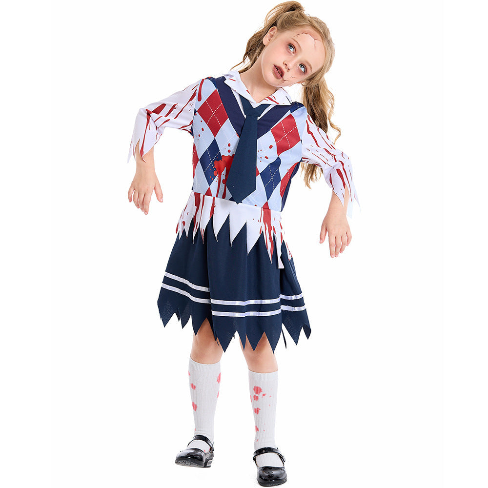 Halloween Blood-Stained Student Uniform Cosplay Costume for Girls