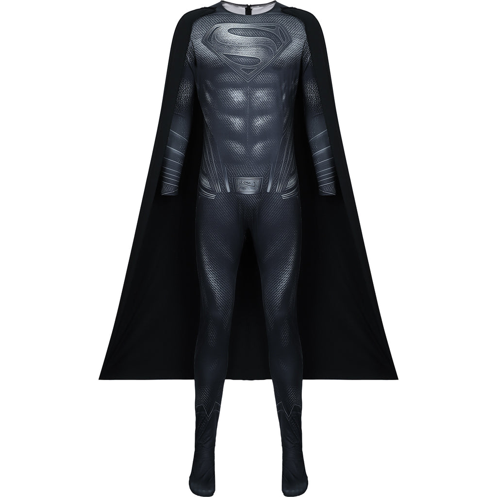 Superman Black Costume Cosplay Cape Halloween Printed Outfit Performance Suit Justice League Henry Jumpsuit