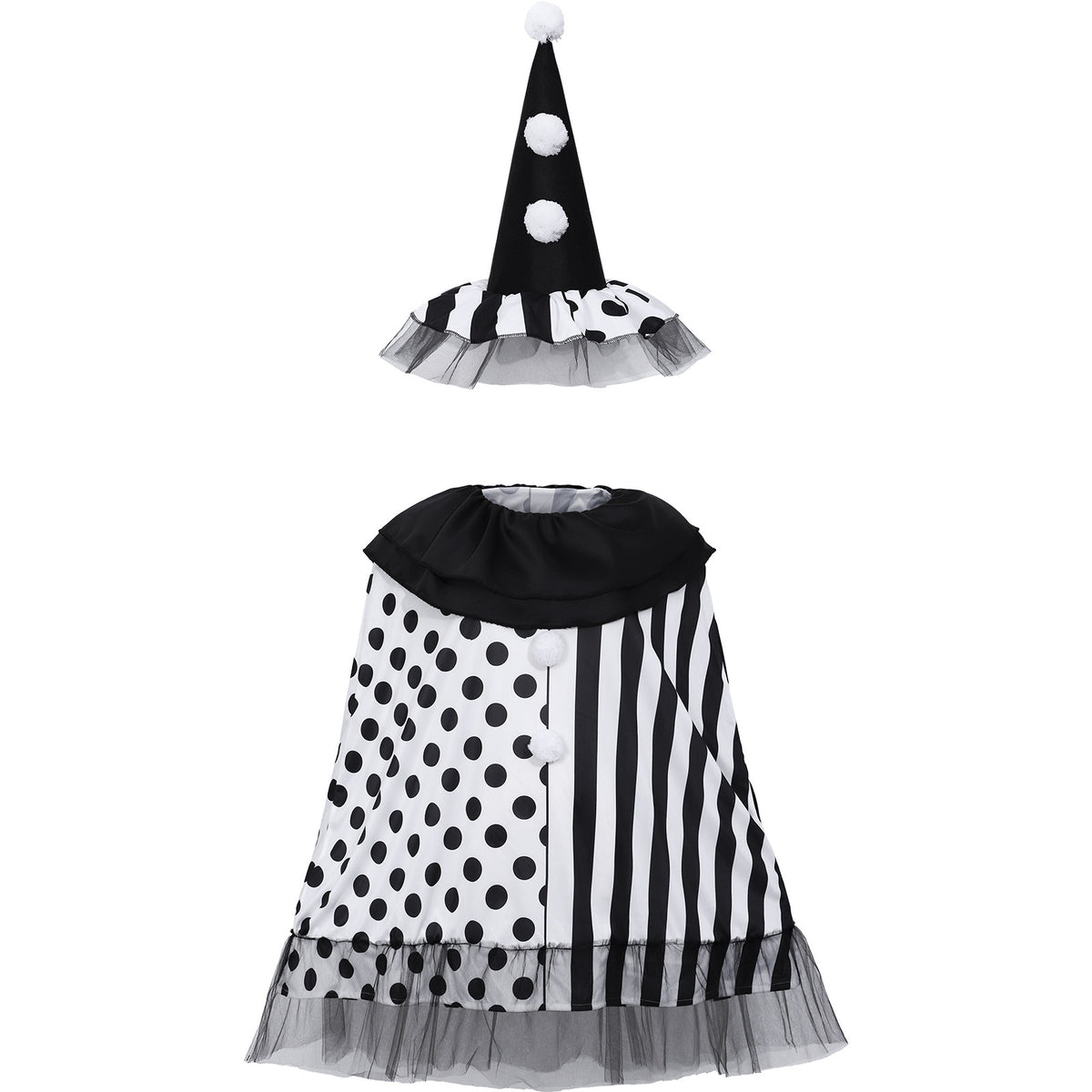 Adult Halloween Harley Quinn Witch Cape Cosplay Robe – Black and White Stage Performance Cloak