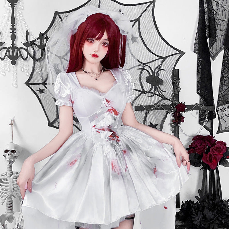 European and American style dark goth Halloween costume, adult witch costume, tailcoat, vampire bride performance dress