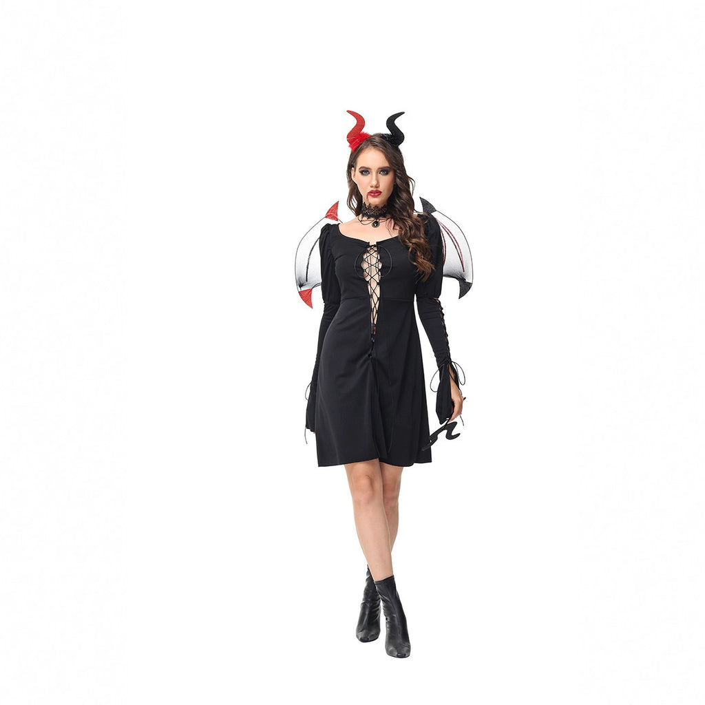 Halloween Gothic Dark Devil Wings Witch Costume Cosplay Wizard Performance Outfit
