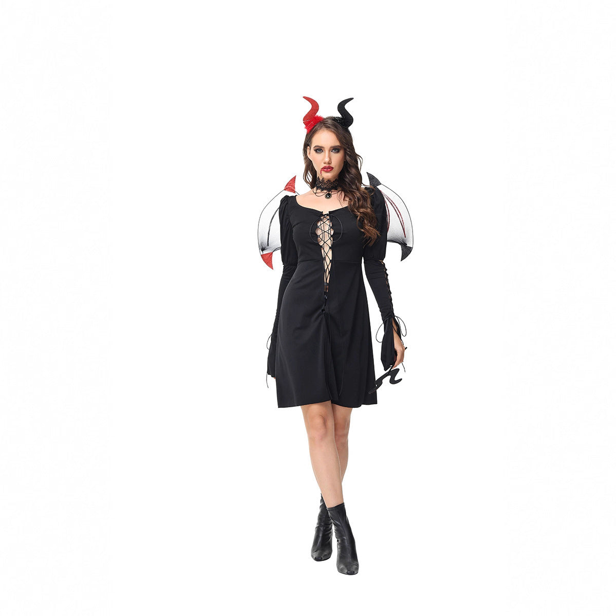 Halloween Gothic Dark Devil Wings Witch Costume Cosplay Wizard Performance Outfit