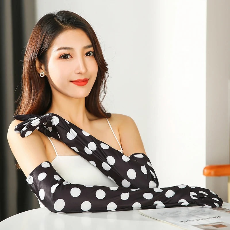 Halloween Cosplay Big Polka Dot Long Gloves Black Big Polka Dot Dinner Dance Party Etiquette Gloves