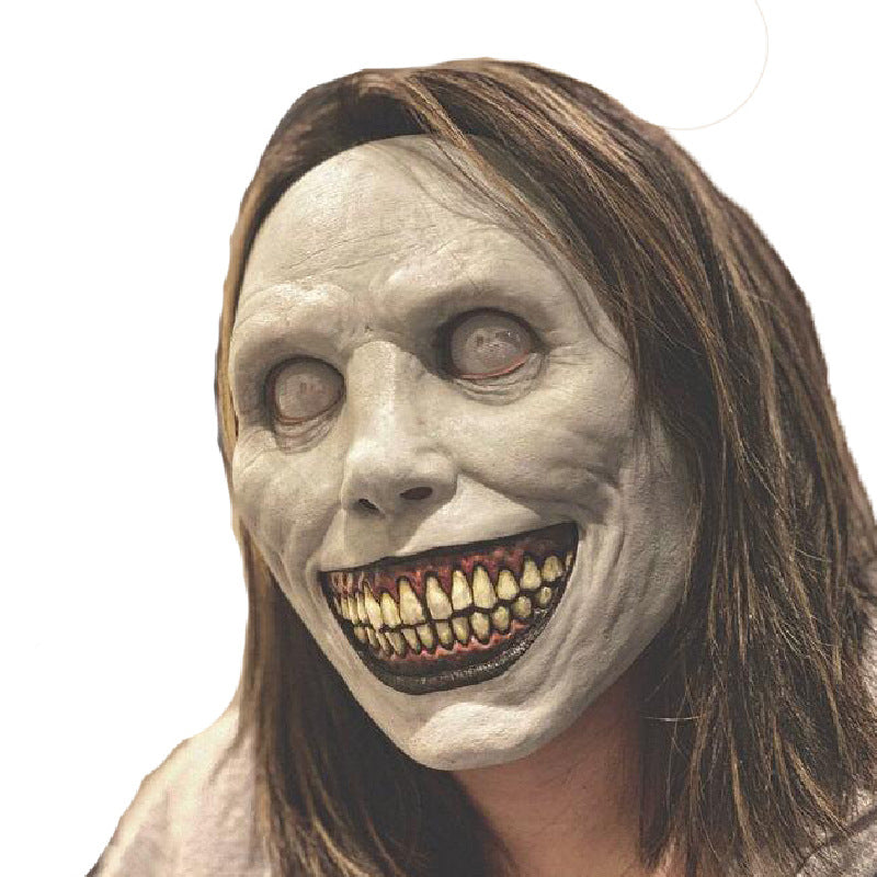 Halloween Horror Exorcist Smile Devil Latex Mask – White-Eyed Demon Headgear Cosplay Prop