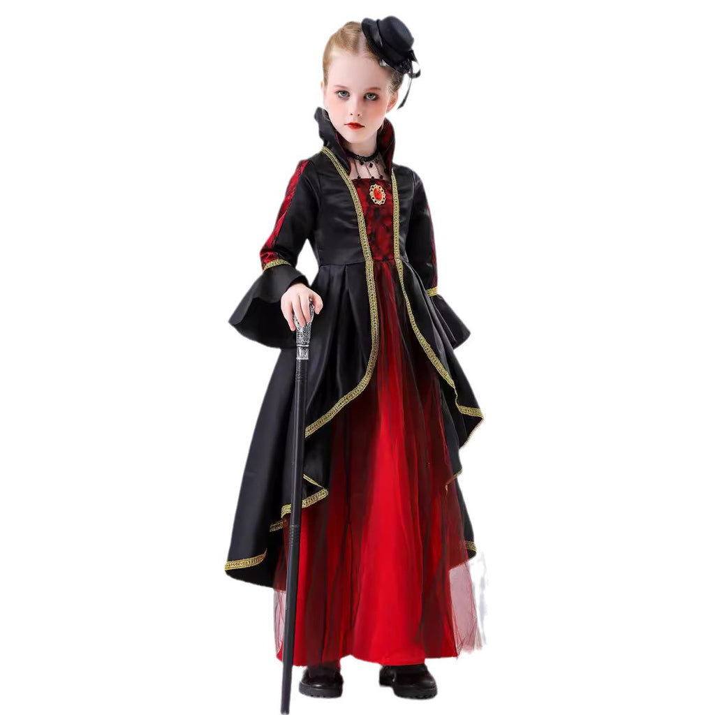 Halloween Kids Dark Princess Dress Cosplay Vampire Witch Costume Stage Performance Outfit